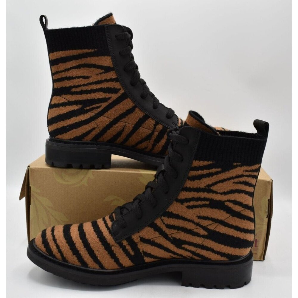 Sofft Womens Size 7.5 Landee Black Tan Tiger Lace Up Knit Combat Boots - Picture 4 of 12